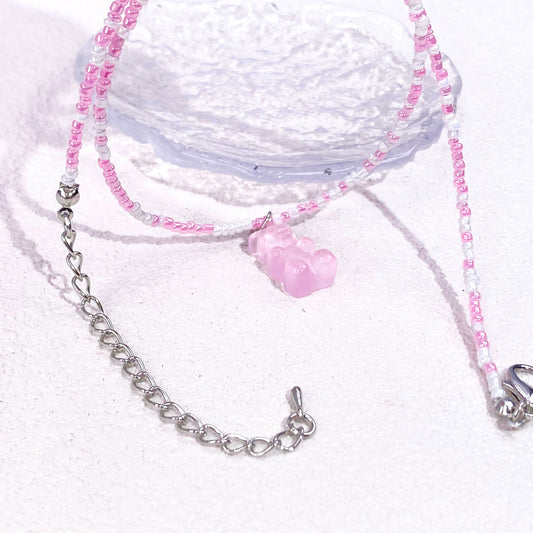 Bear Bean Chocker(Pink)beaded Costume Jewellery