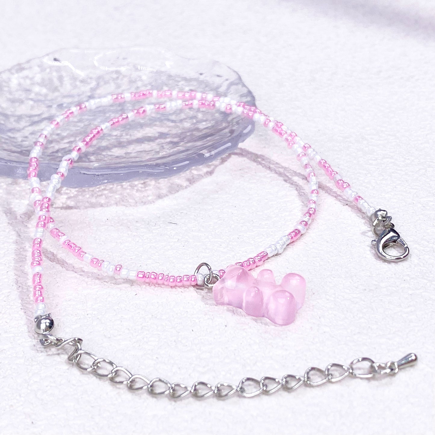 Bear Bean Chocker(Pink)beaded Costume Jewellery