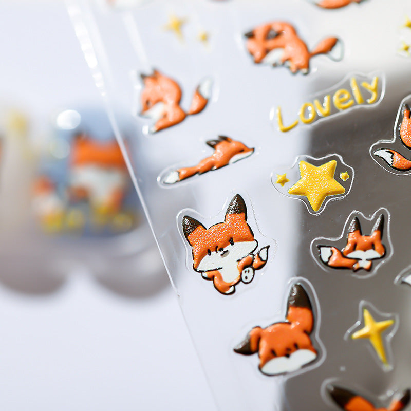 Cutie Q version animal party Nail Art Stickers 5D Embossed