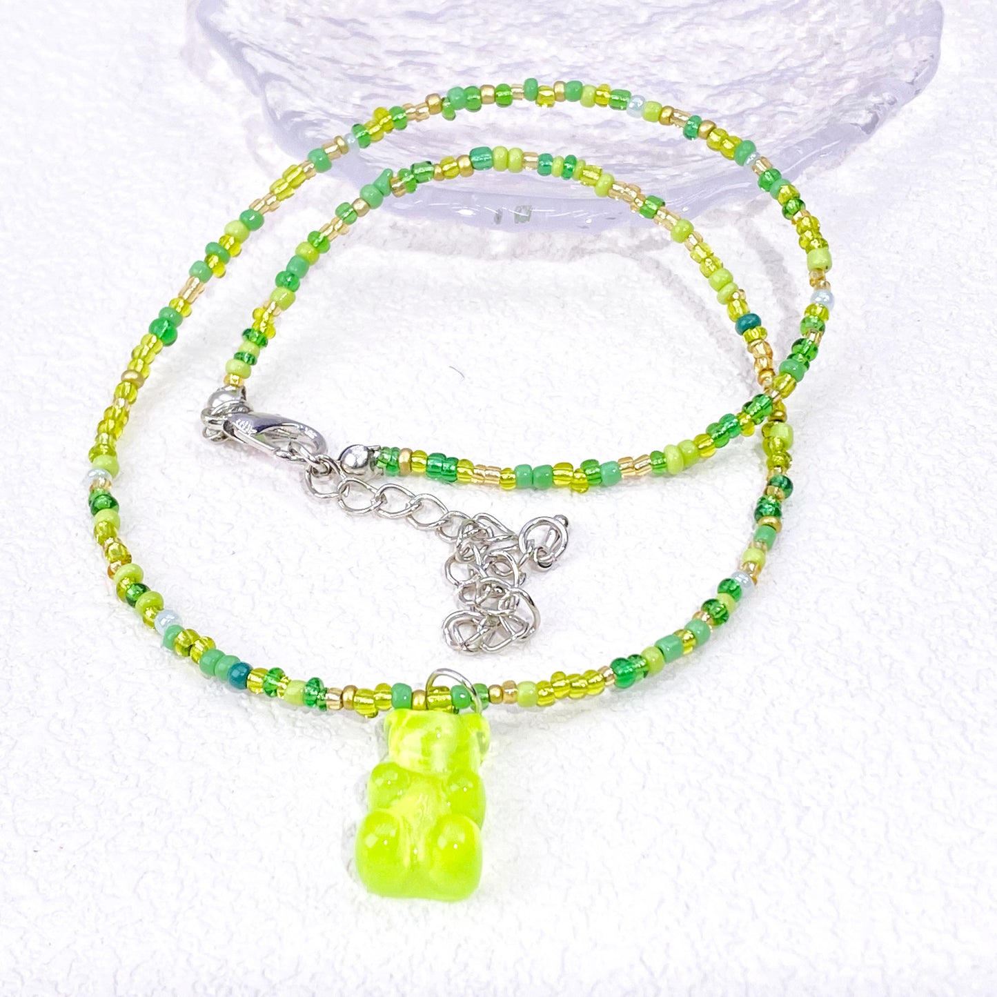 Bear Bean Chocker(Green)beaded Costume Jewellery