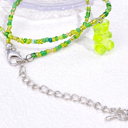 Bear Bean Chocker(Green)beaded Costume Jewellery